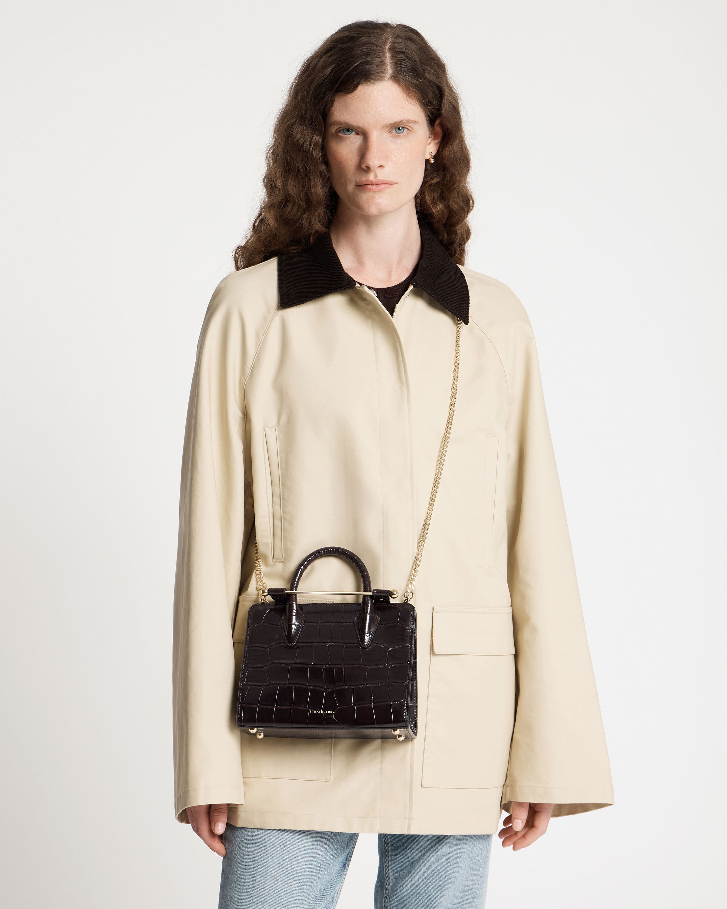 Mini Tote - Croc-Embossed Leather Mahogany | Strathberry