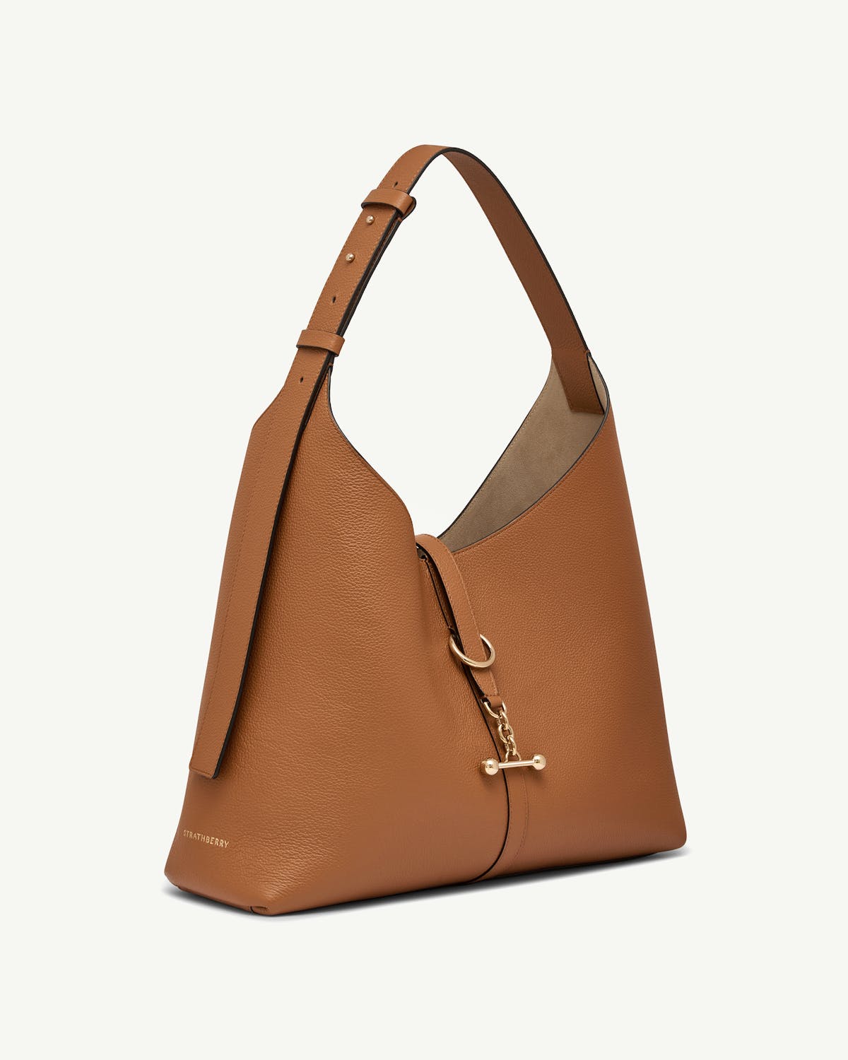Tan leather Kite Hobo Maxi bag with gold toggle and chain, Strathberry