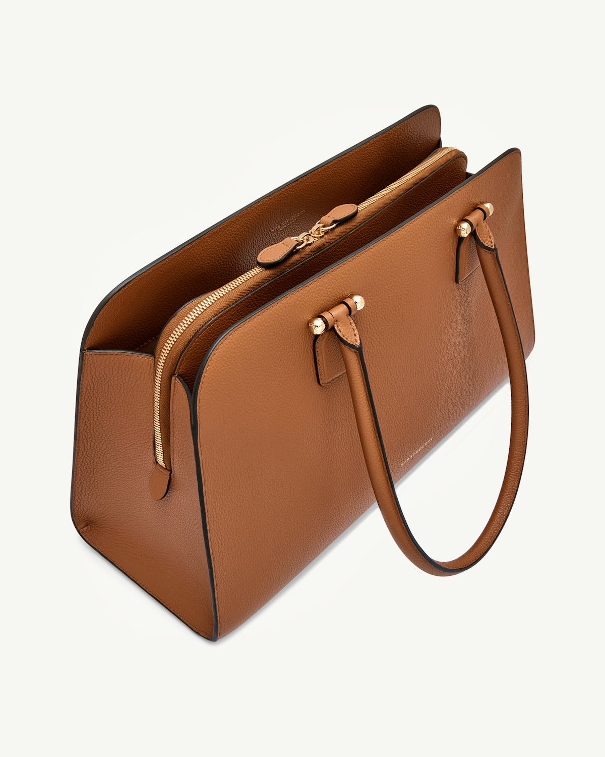 Tan Georgia Maxi leather tote with centre zip compartment and rounded top handles.