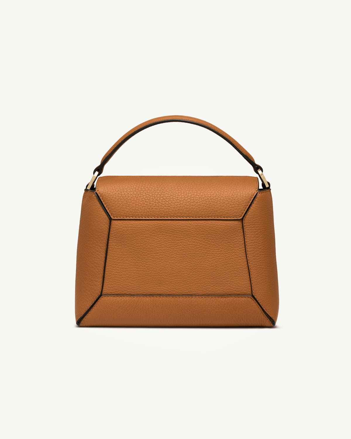 Honey mosaic bag with top handle and geometric panel stitching.