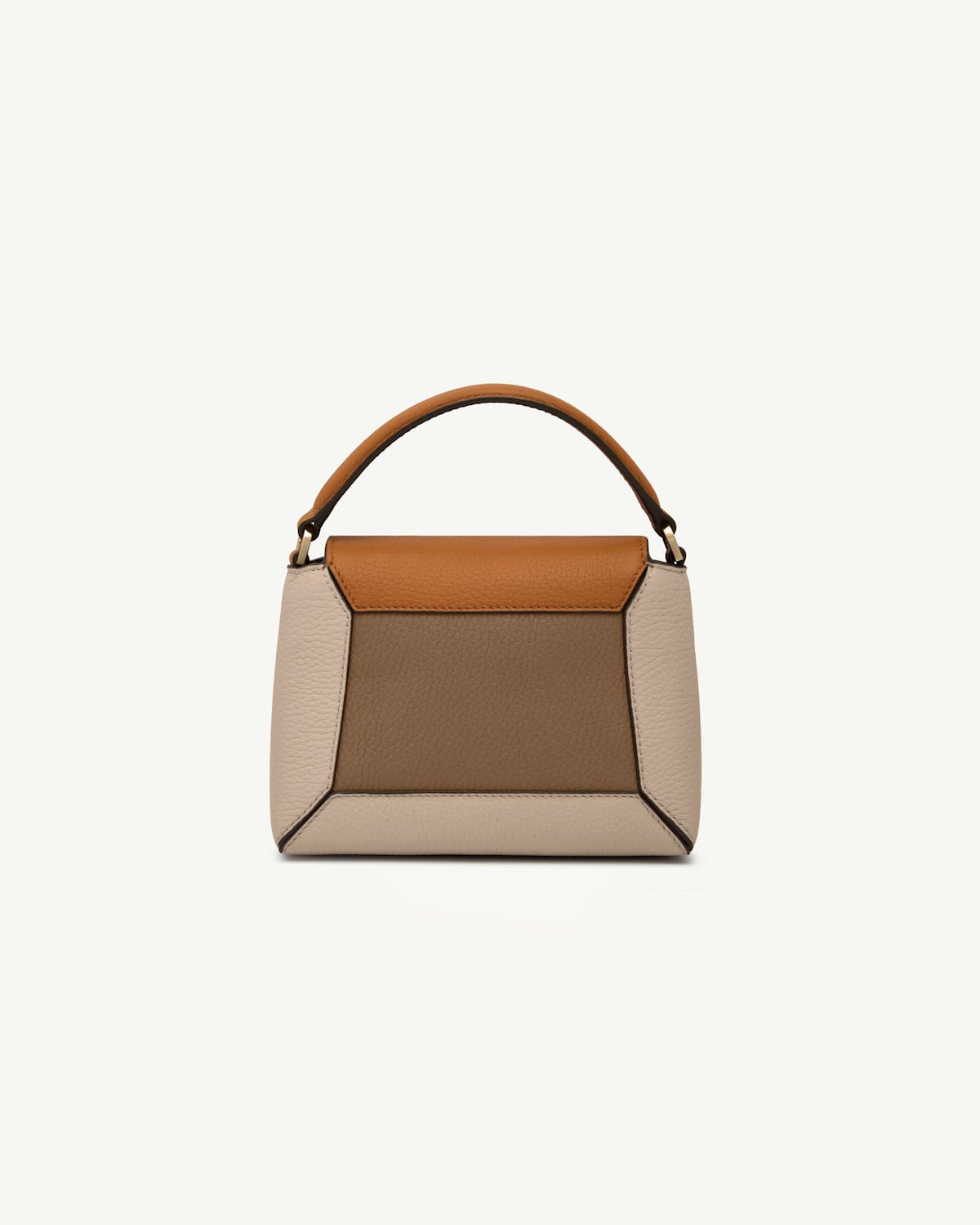 Top-handle mini bag with oat, honey and clay colour panels.