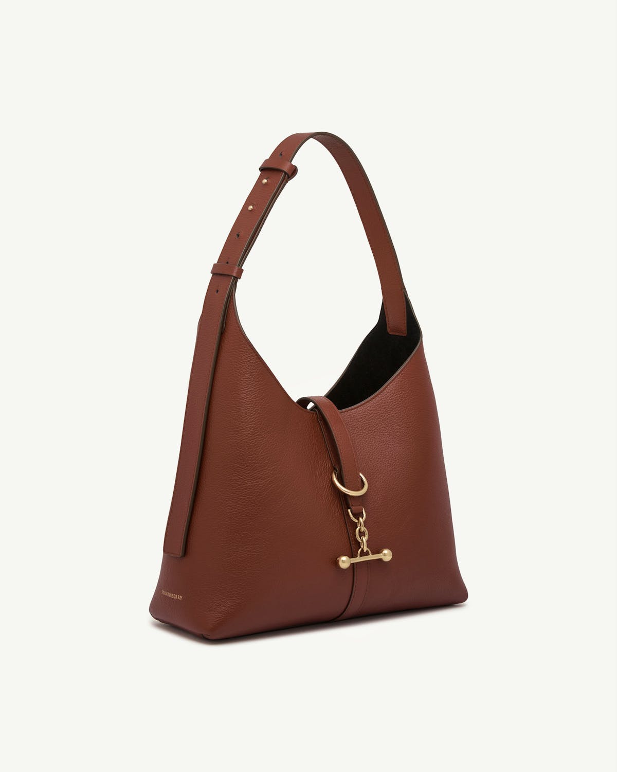 Strathberry Kite Hobo bag in walnut leather with gold chain and T-bar toggle
