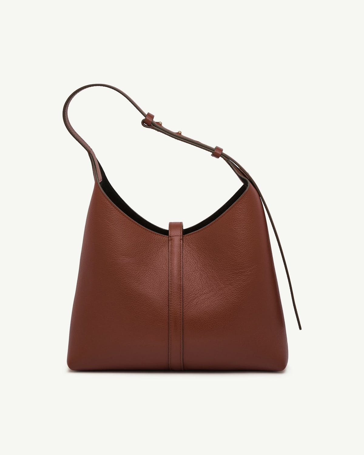 Walnut leather Kite Hobo bag with single shoulder strap and centre seam