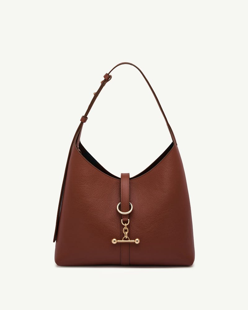 Walnut pebbled leather Kite Hobo bag with single shoulder strap and gold hardware