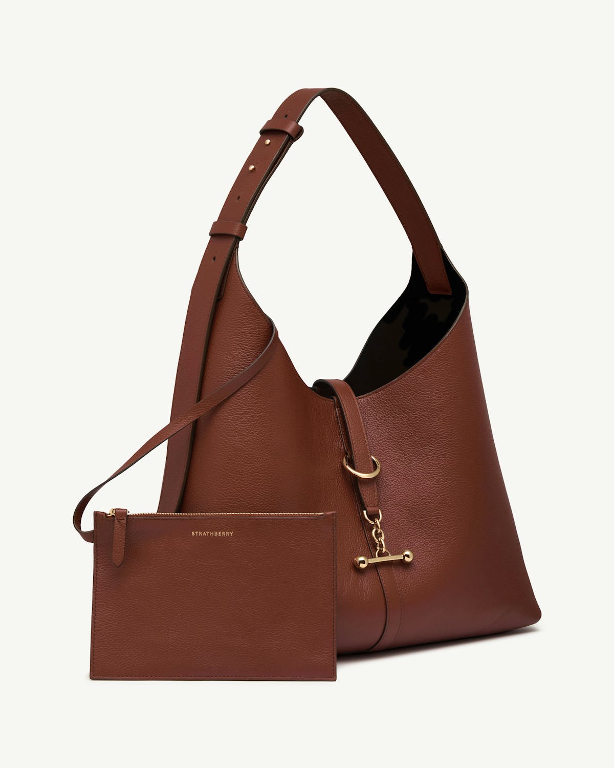 Walnut leather Strathberry Kite Hobo Maxi with matching pouch and gold hardware.
